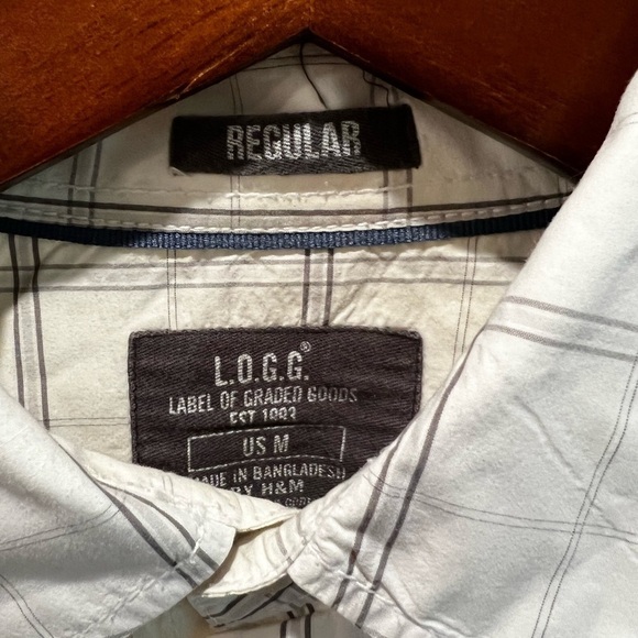 H&m Label Of Graded Goods L.O.G.G. Long Sleeve Button Up Shirt White Men's Med - Picture 10 of 10